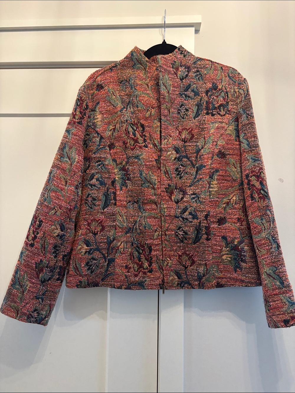 Coldwater Creek Women’s Vintage-style Floral Tapestry zip-up blazer
